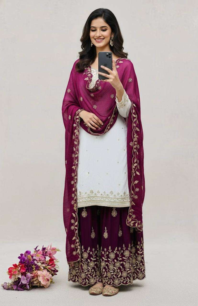 WW 6003 SILK DESIGNER PARTY WEAR SHARARA SUIT