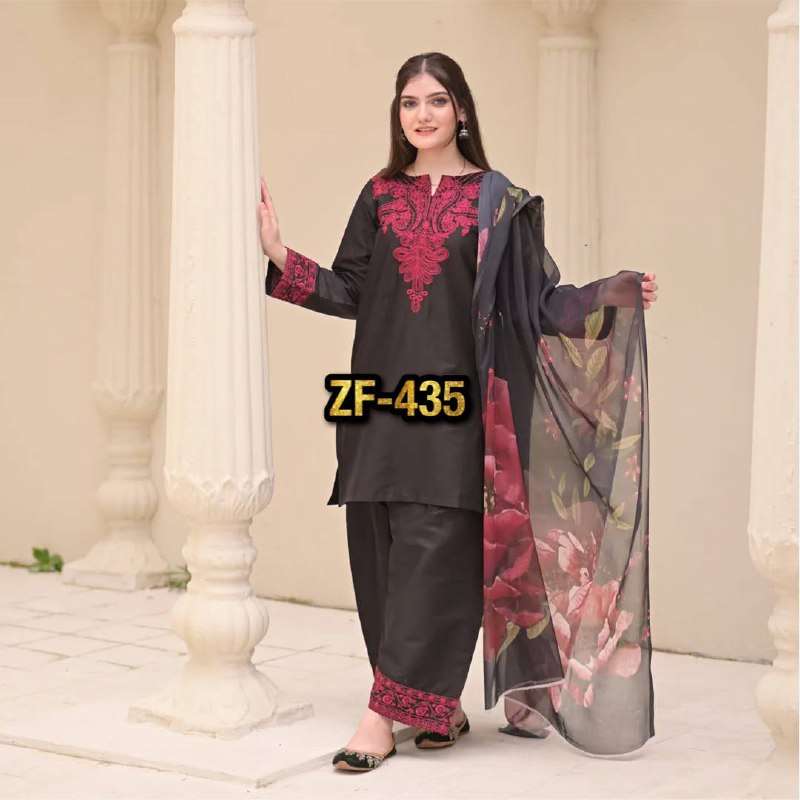 ZF 435 SILK WITH FANCY EMBROIDERIES WORK LADIES SUIT
