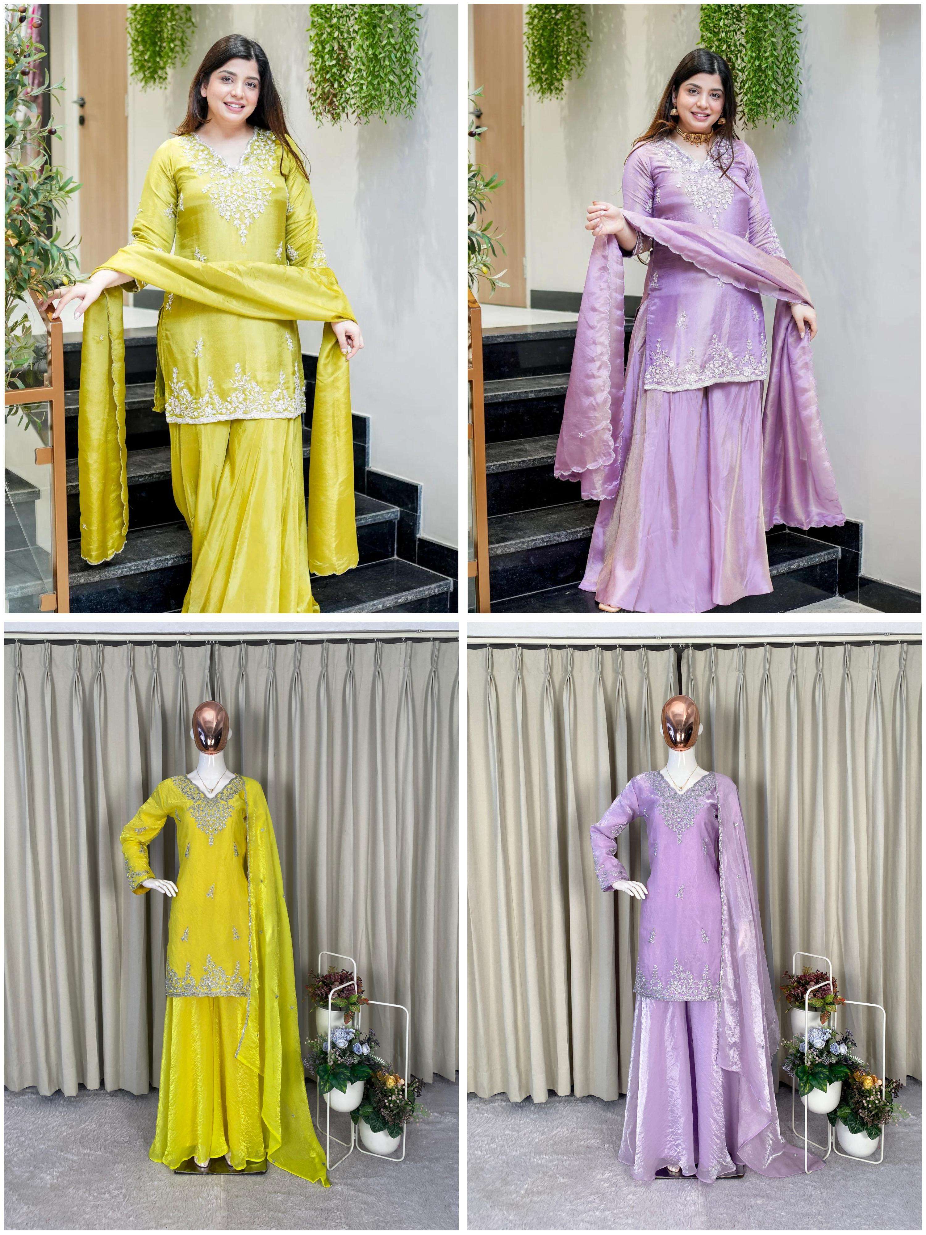 BE 437 SILK WITH SEQUENCE DESIGNER WORK KURTA PLAZZO WITH DUPATTA