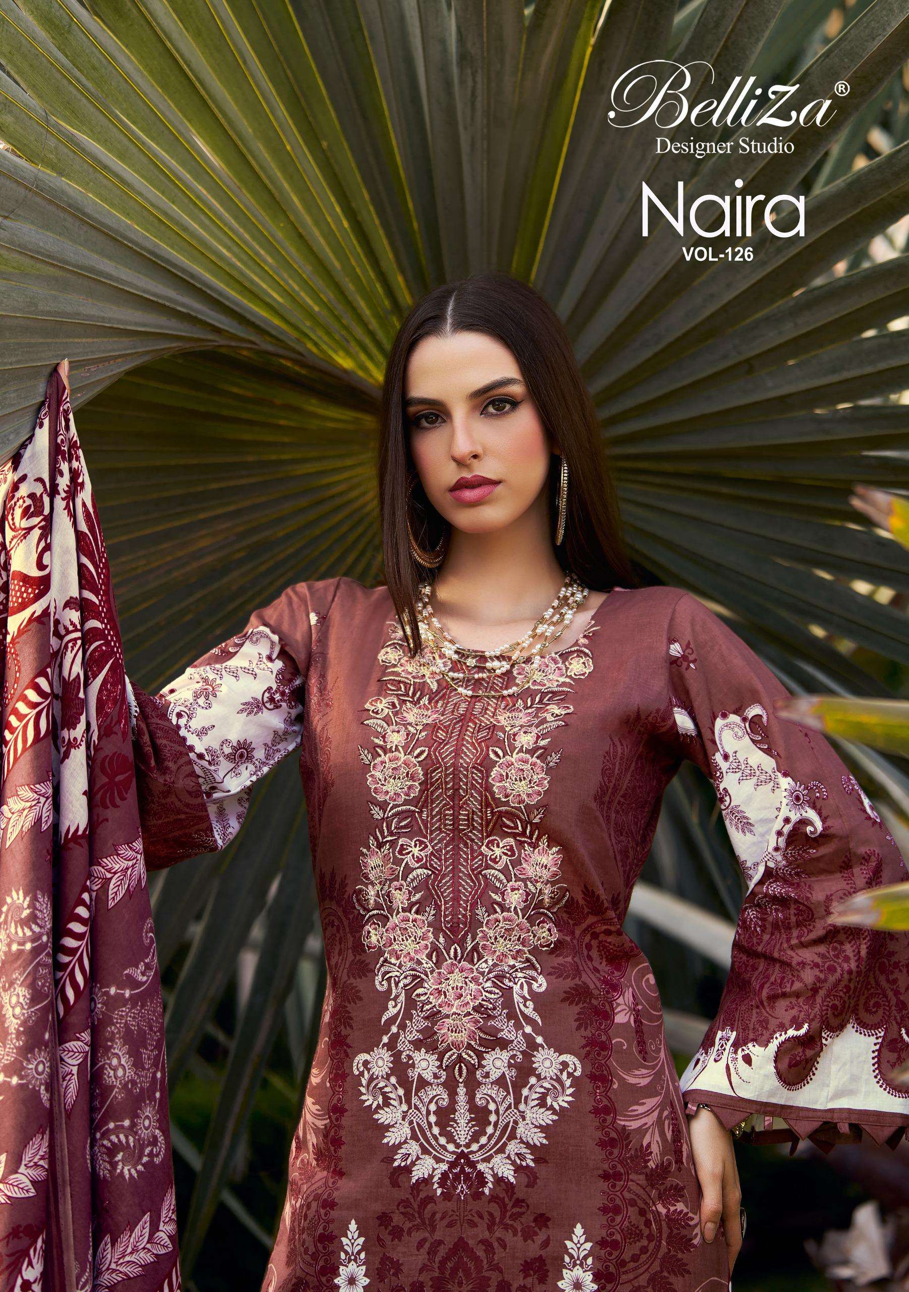 BELLIZA DESIGNER STUDIO NAIRA VOL 126	COTTON DIGITAL PRINT WITH FANCY WORK SUIT