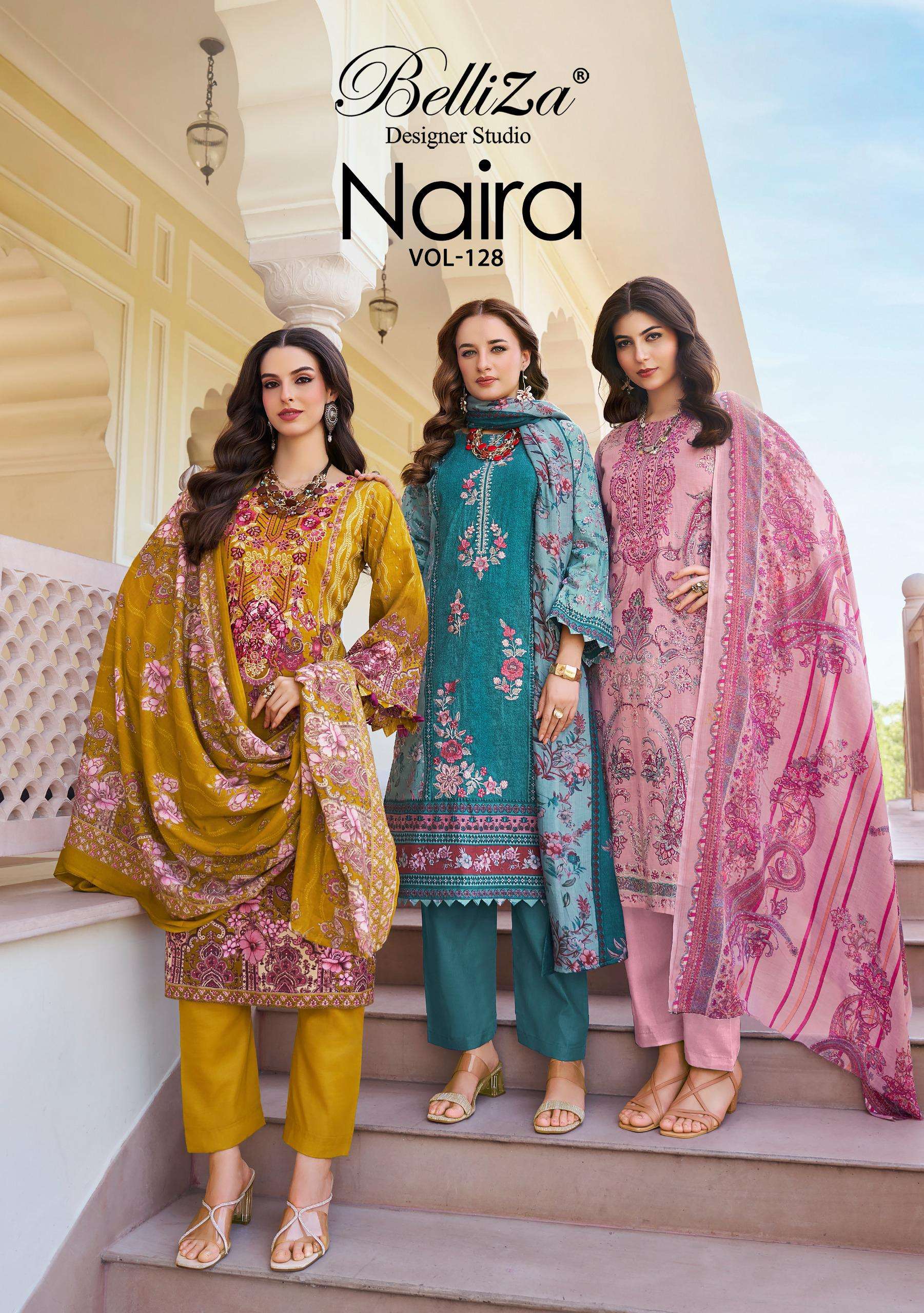BELLIZA DESIGNER STUDIO NAIRA VOL 128 COTTON DIGITAL PRINTS WITH FANCY WORK SUIT