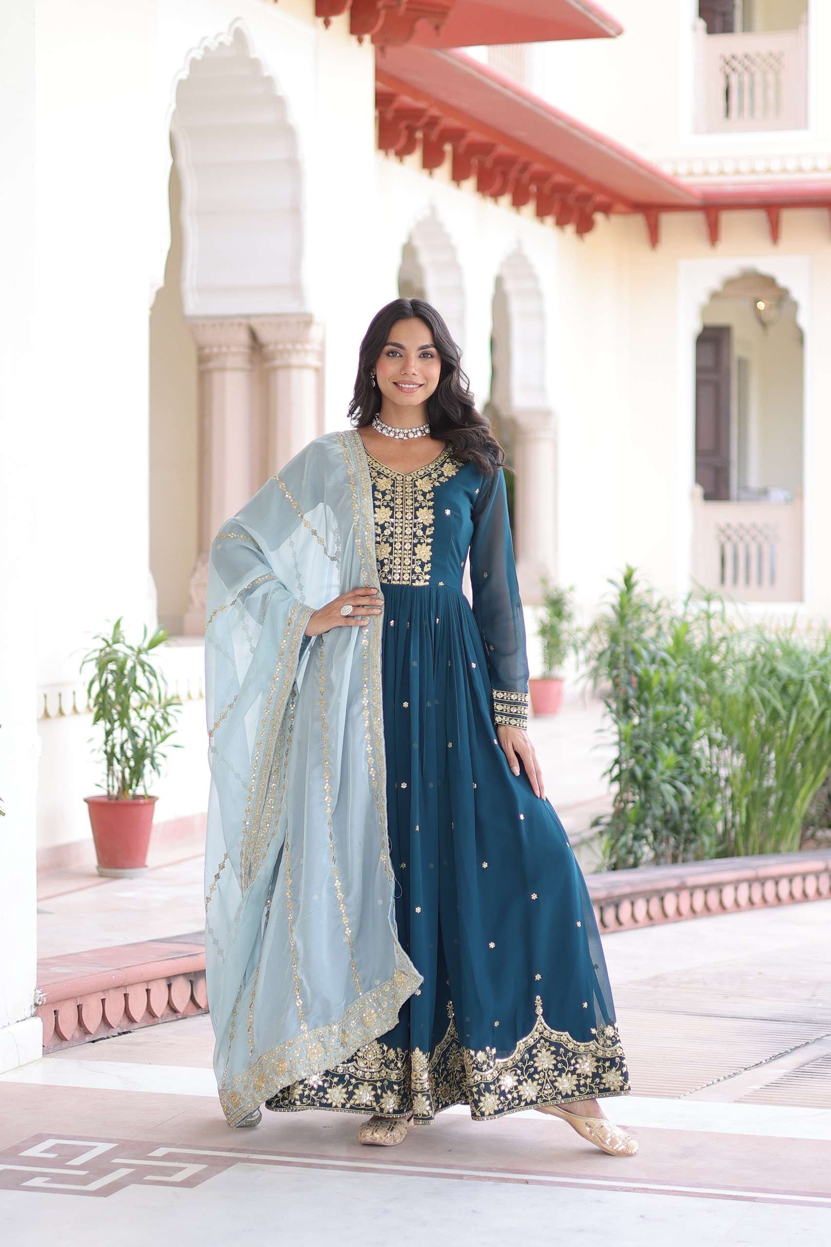 KA 1217 GEORGETTE DESIGNER READY MADE GOWN WITH DUPATTA SET 