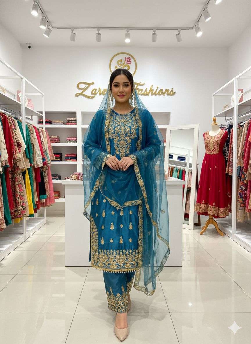 LG 2065 SILK FABRICS DESIGNER WORK LADIES KURTI BOTTOM AND DUPATTA SET 