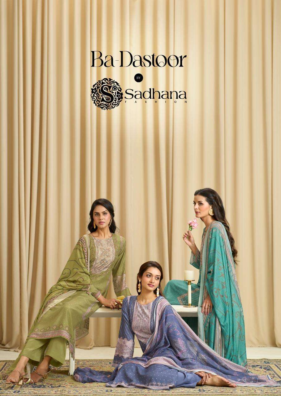 SADHANA FASHION BA DASTOOR MUSLIN SILK DIGITAL PRINT WITH FANCY WORK SUIT