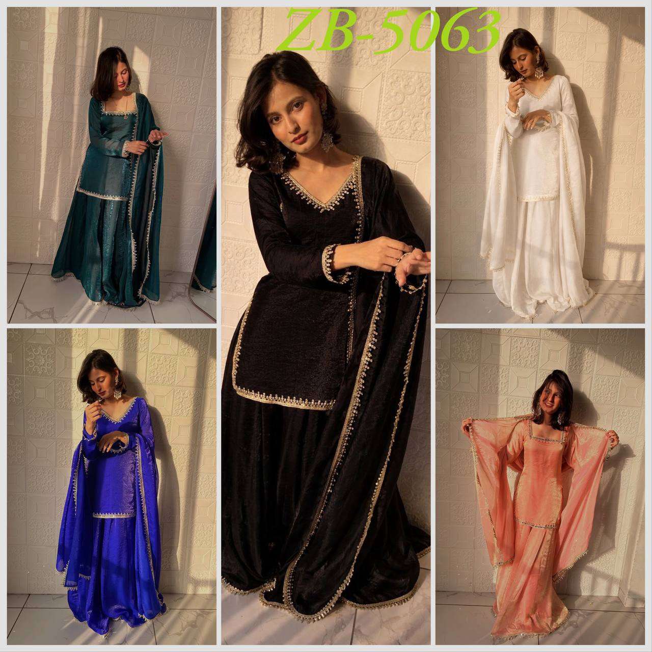 ZD 10015 SILK DESIGNER PARTY WEAR LADIES TOP PLAZZO AND DUPATTA SET