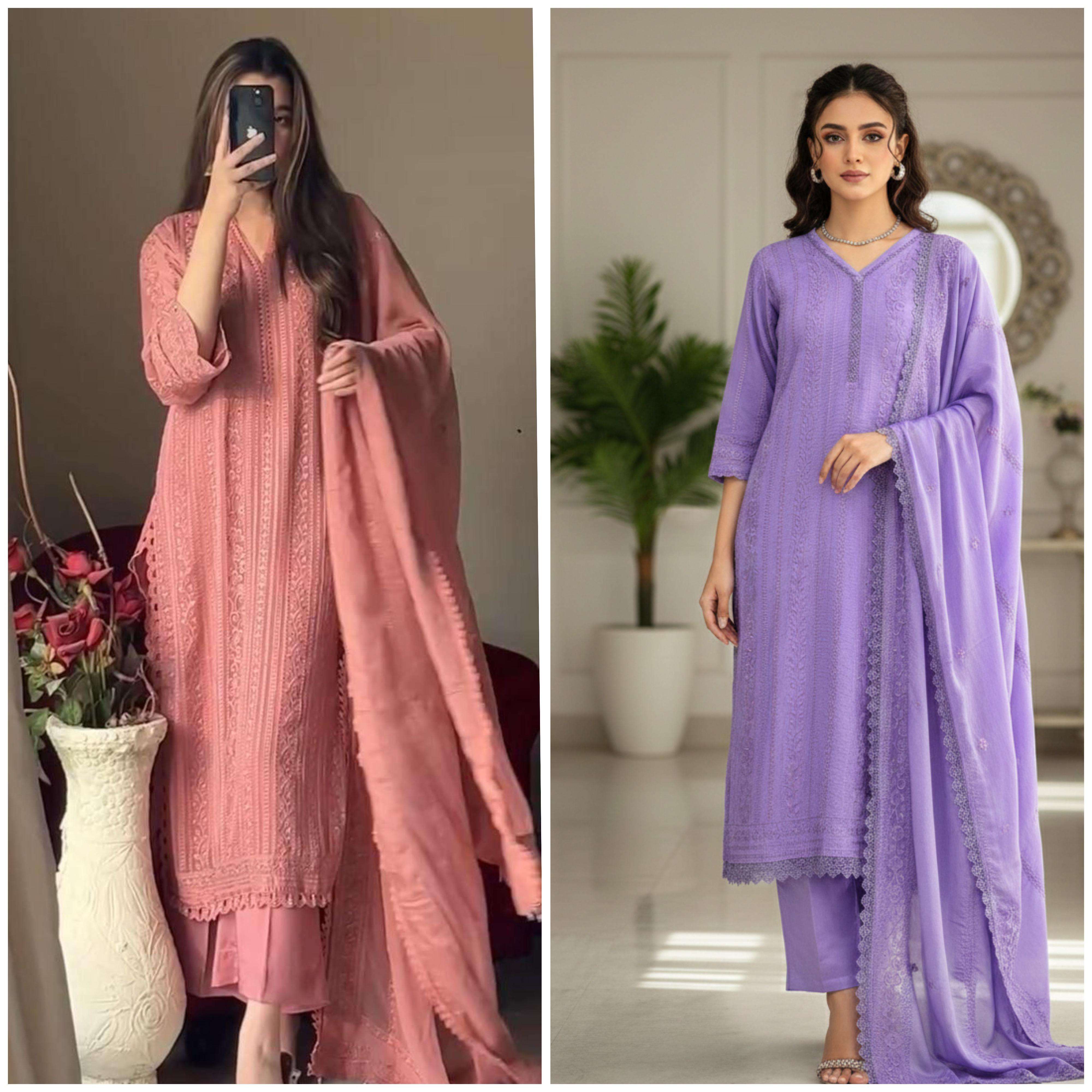 BE 322 COTTON EMBROIDERED WORK KURTI PLAZO WITH DUPATTA SET 
