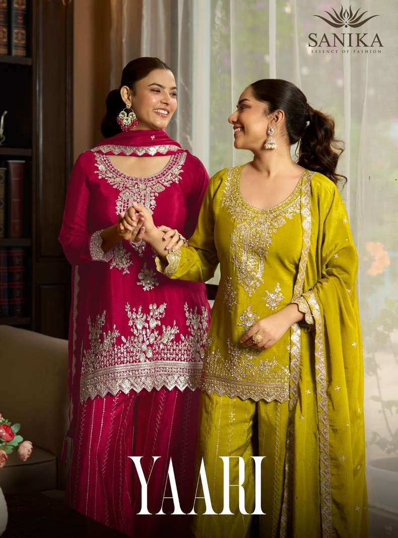 SANIKA FASHION YAARI SILK HEAVY EMBROIDERD DESIGNER WEDDING WEAR LADIES SUIT