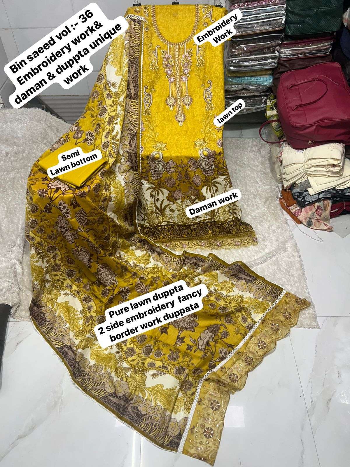 SF BIN SAEED VOL 36 LAWN COTTON FANCY WORK SALWAR KAMEEZ