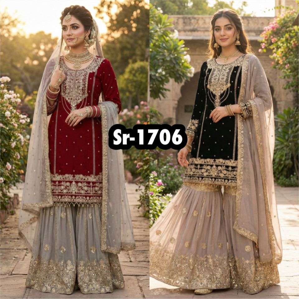 SR 1706 GEORGETTE EMBROIDERY DESIGNER WORK FESTIVE WEAR LADIES SUIT