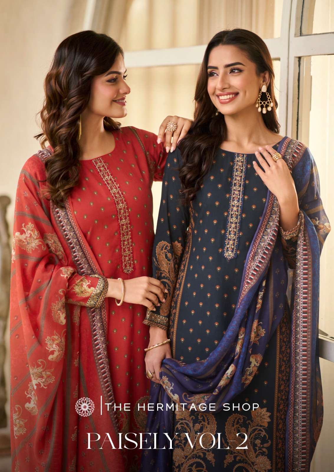 THE HERMITAGE SHOP PAISELY VOL 2 LAWN COTTON DIGITAL PRINT WITH FANCY WORK SUIT