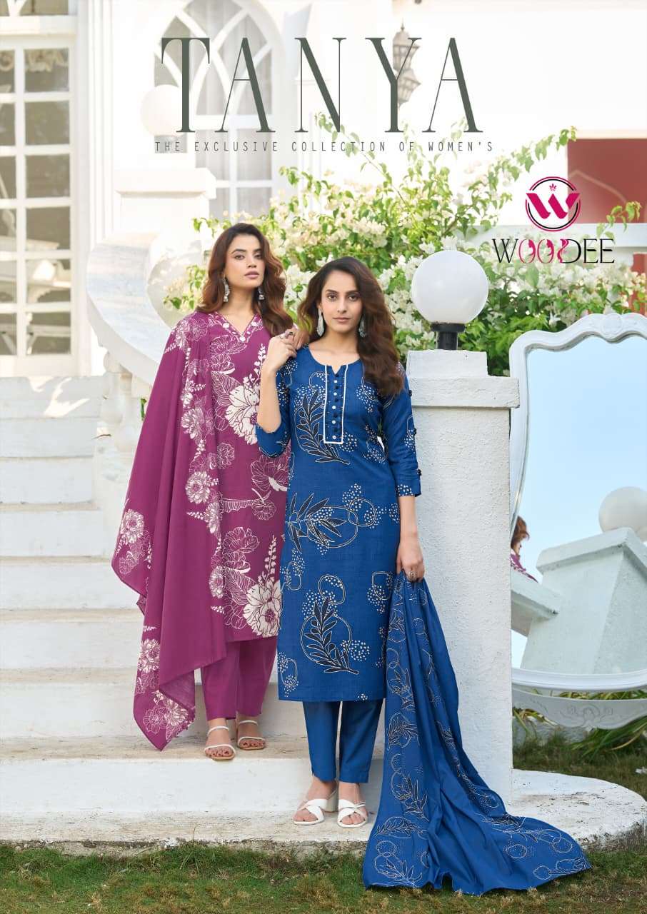 WOODEE TANYA VISCOSE FANCY PRINT LADIES KURTI PANT WITH DUPATTA SET 