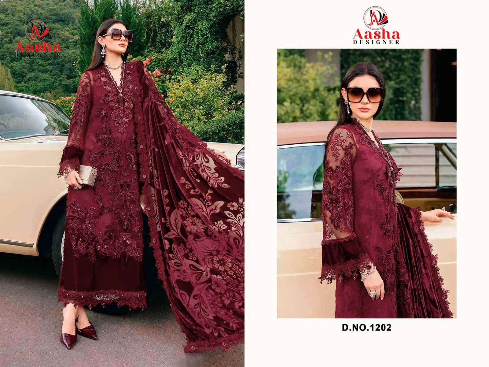 AASHA DESIGNER D NO 1202 COTTON EMBROIDERY DESIGNER PAKISTANI SUIT