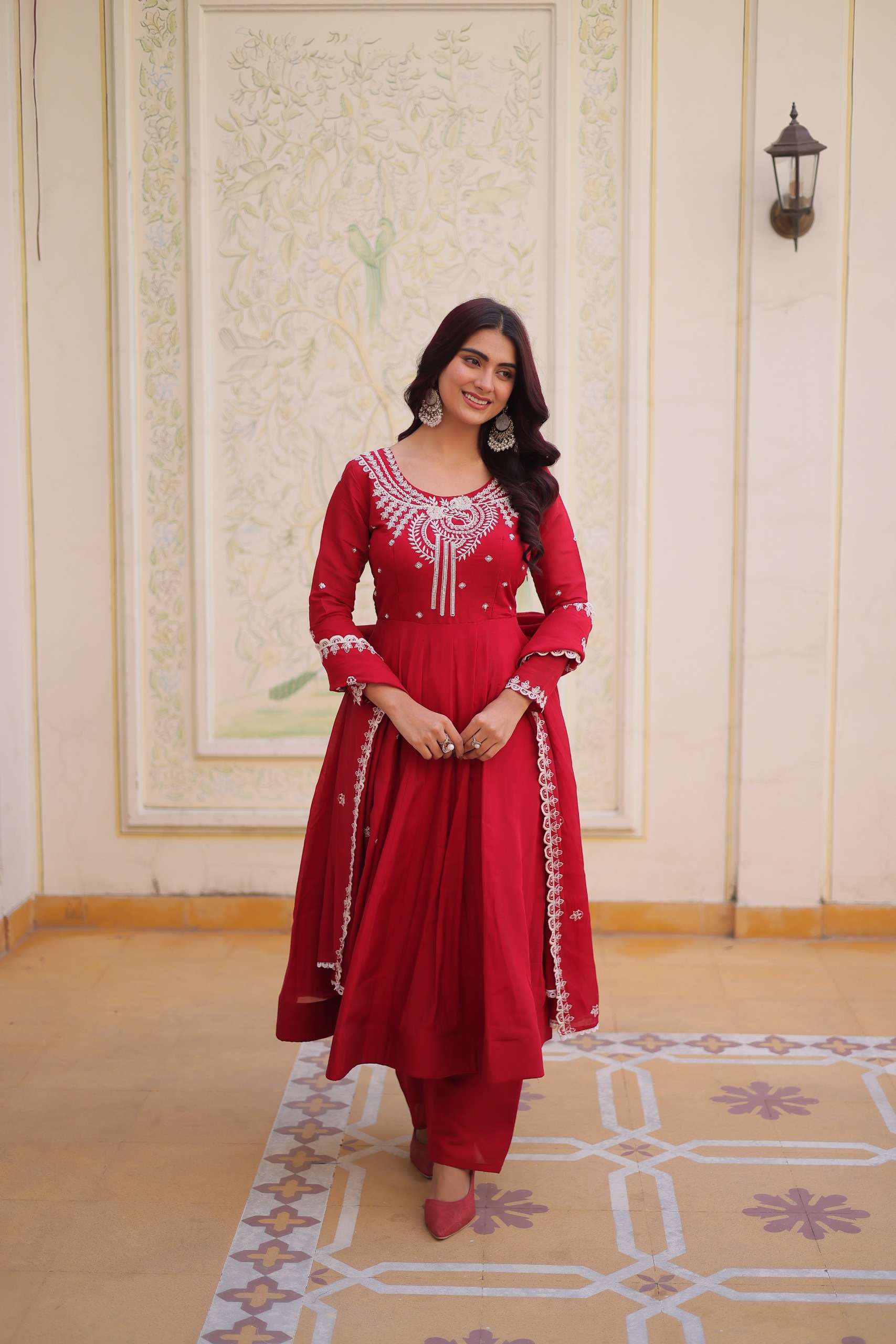 KA 1246 SILK DESIGNER READY MADE GOWN WITH PANT AND DUPATTA SET 