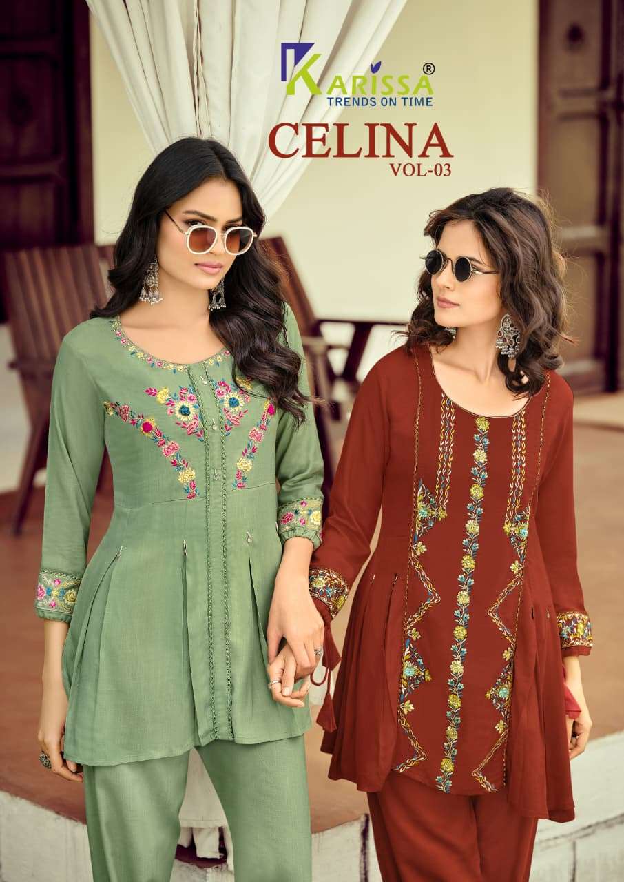 KARISSA CELINA VOL 3 VISCOSE FANCY WORKS LADIES TOP WITH BOTTOM PAIR 