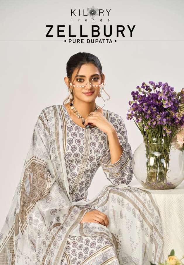 KILORY  TRENDS ZELLBURI LAWN COTTON DIGITAL PRINT WITH EMBROIDERY WORK SUITS 