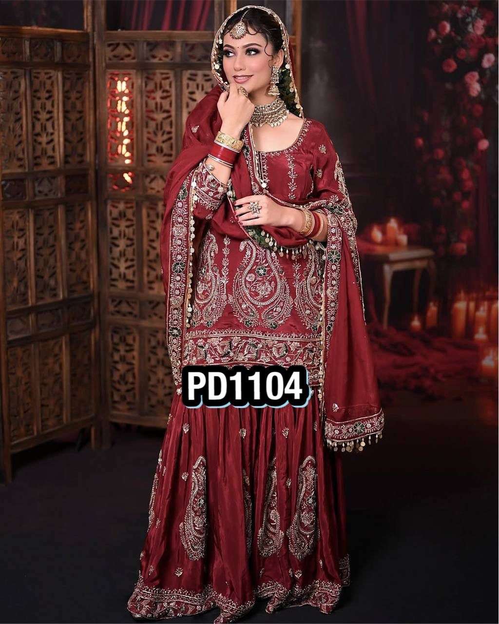 PD 1104 GEORGETTE HEAVY EMBROIDERED DESIGNER PARTY WEAR LADIES SHARARA SUIT