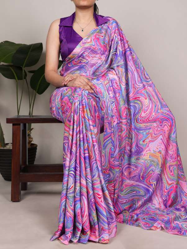 YNF D NO 7002 SILK SATIN PRINTED FANCY WEAR LADIES SAREE 