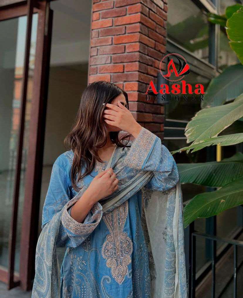 AASHA DESIGNER D NO 1187 COTTON HEAVY PATCH EMBROIDERY WORK SUIT