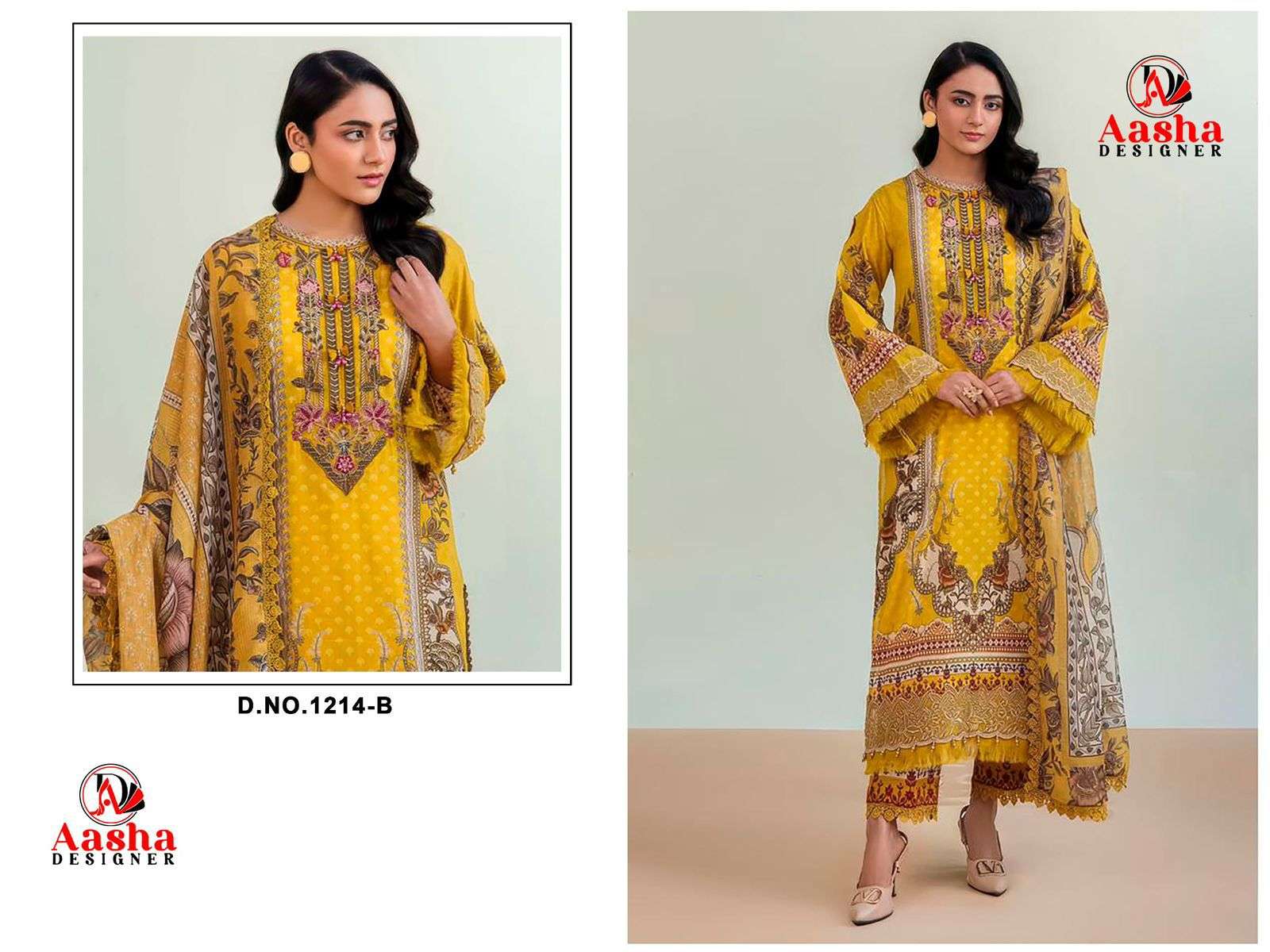AASHA DESIGNER D NO 1214 COTTON HEAVY PATCH EMBROIDERY WORK SALWAR KAMEEZ 