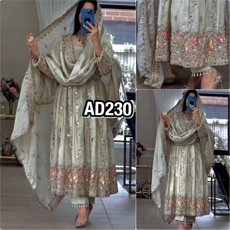AD 230 SILK HEAVY EMBROIDERD DESIGNER WEDDING WEAR READY MADE GOWN DRESS