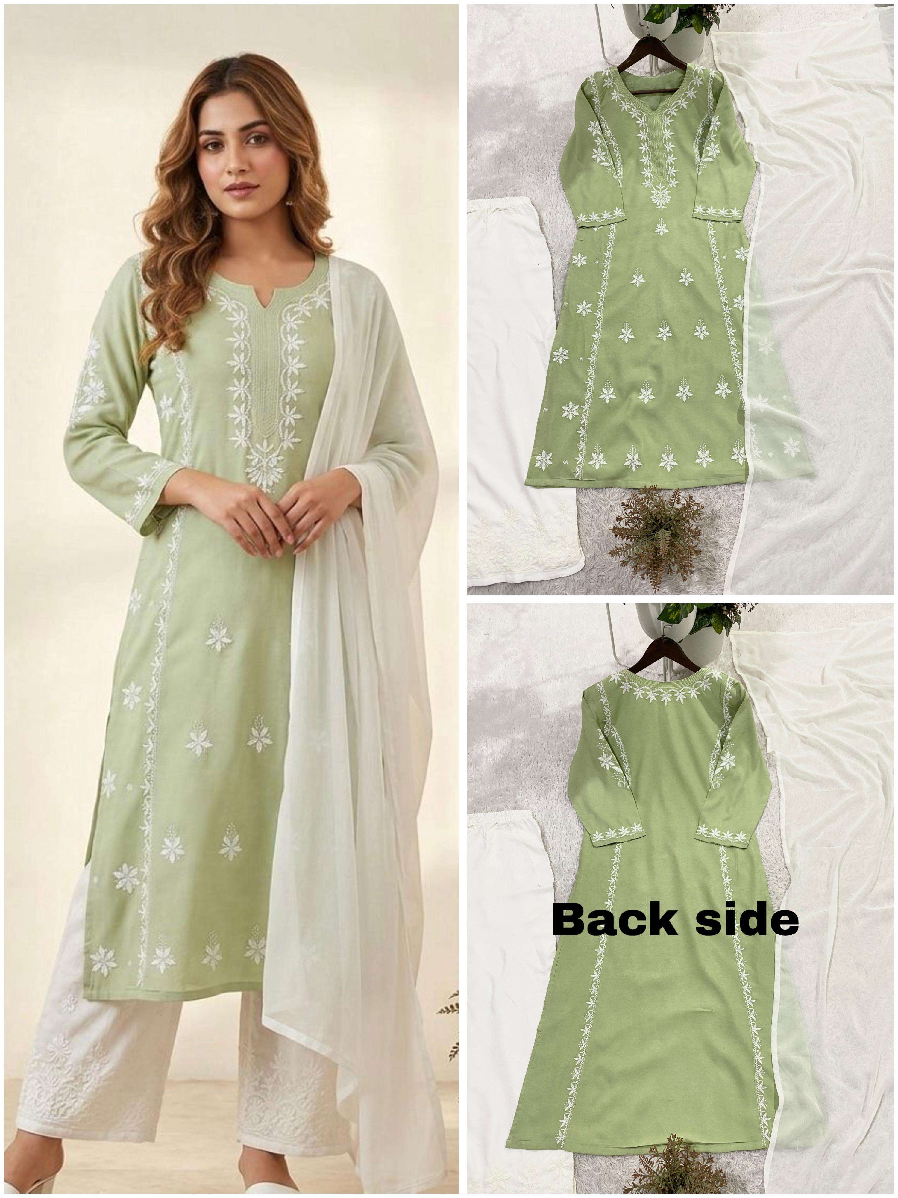 BE 463 FANCY CHIKANKARI WORK PREETY LOOK DESIGNER LADIES TOP PLAZZO AND DUPATTA SET 