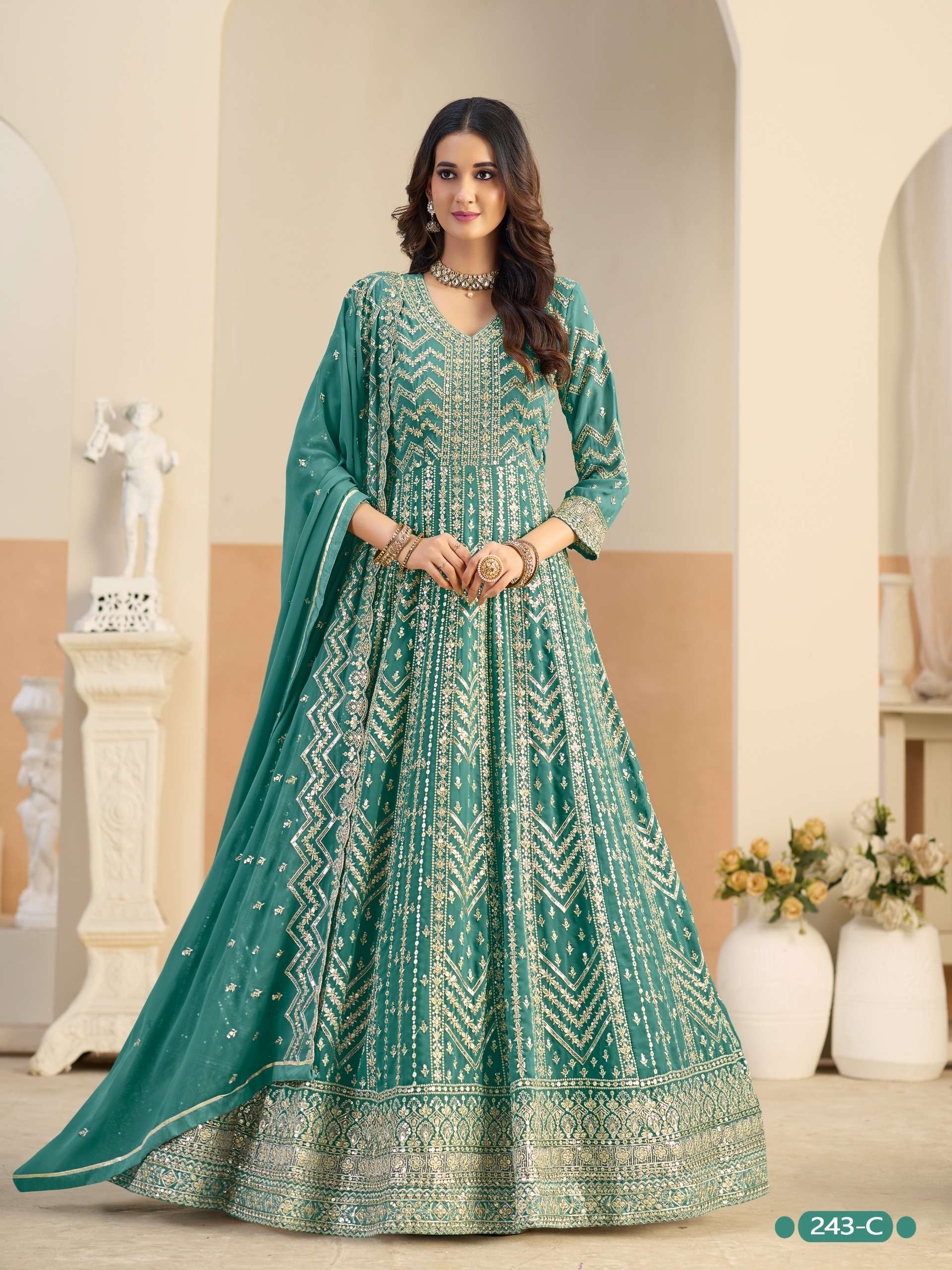 DANI CREATION AANAYA VOL 243 GEORGETTE HEAVY EMBROIDERED DESIGNER FESTIVE WEAR SUIT