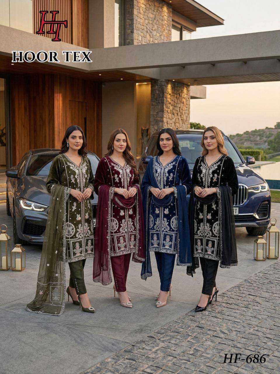 HOOR TEX HF 686 VISCOSE HEAVY BEAUTIFUL EMBROIDERY DESIGNER PAKISTANI SUIT