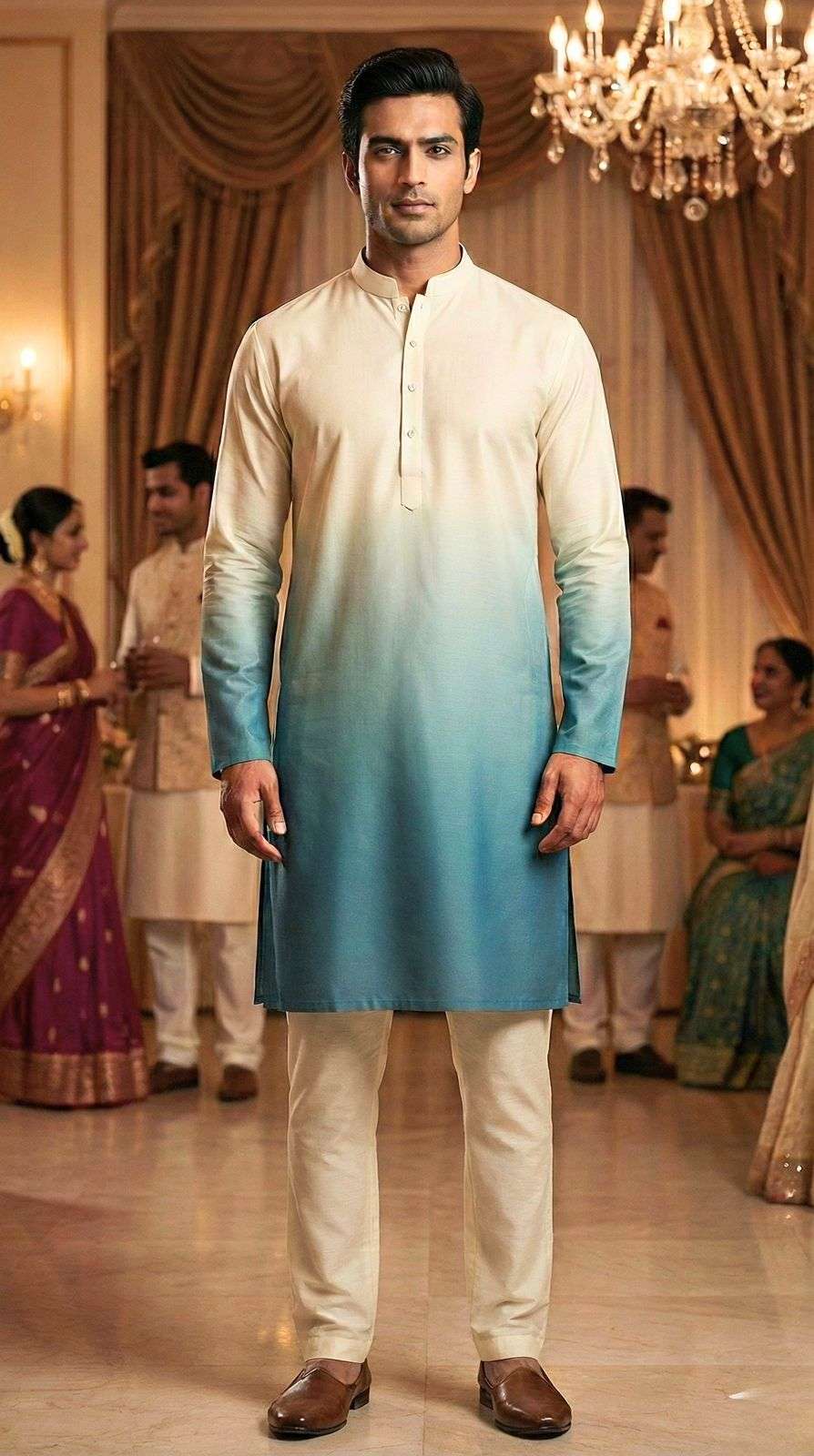 INLI SHADES RAYON TWO TONE FABRIC MENS WEAR KURTA WITH PYJAMA PAIR 