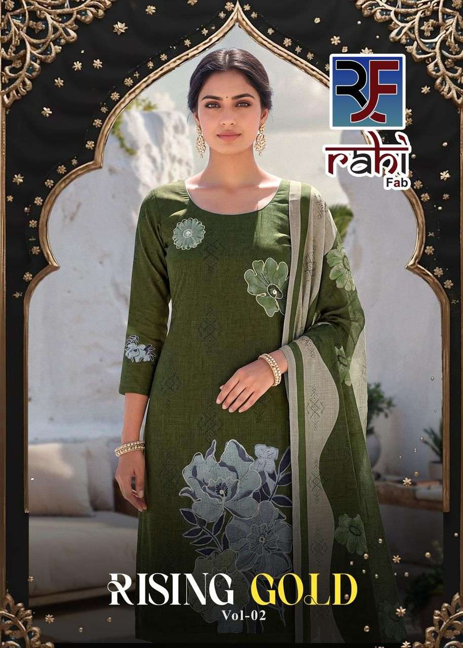 RAHI FAB RISING GOLD VOL 2 COTTON PRINTED WITH FANCY WORK SUIT
