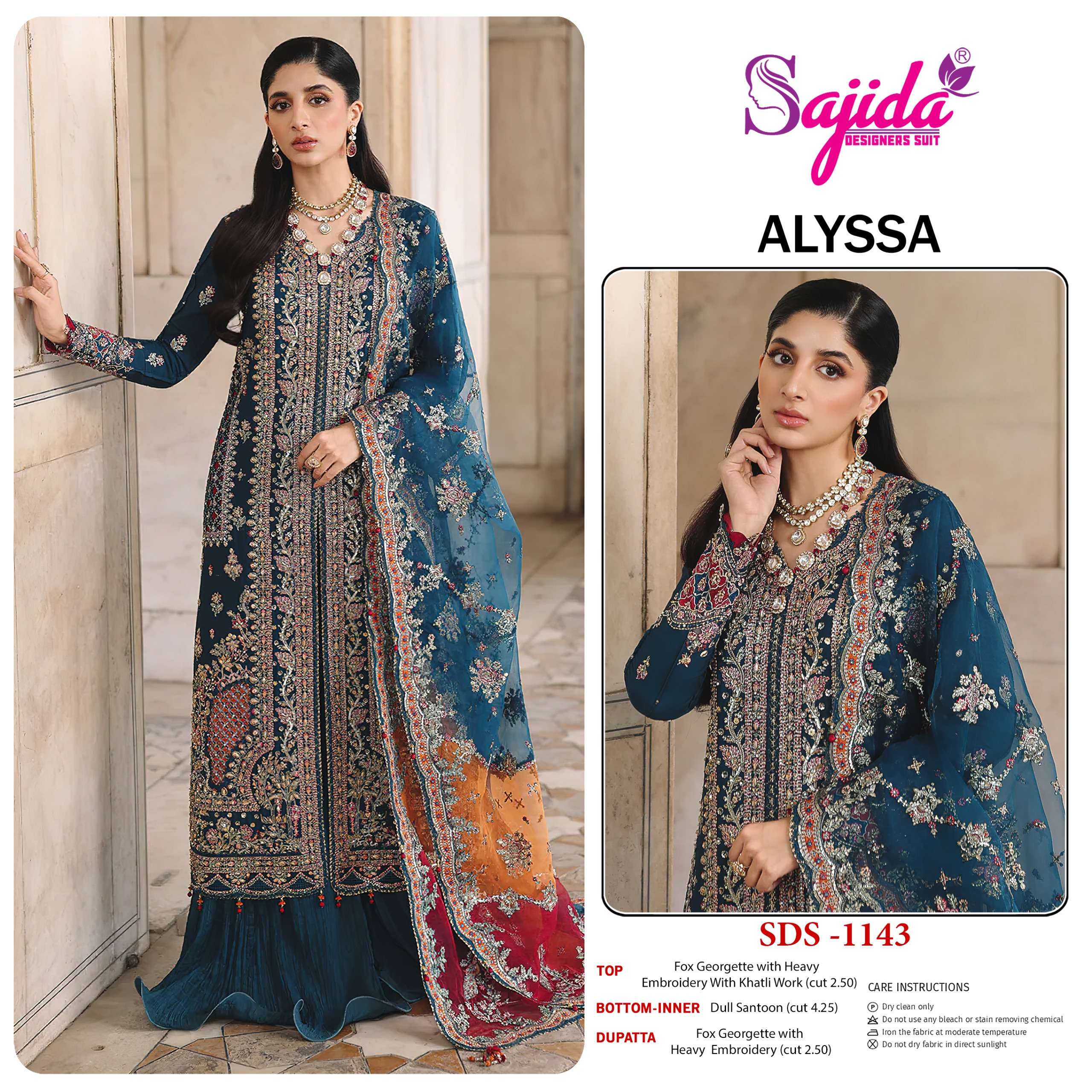 SAJIDA DESIGNER SDS 1143 GEORGETTE WITH HEAVY EMBROIDERED SUIT