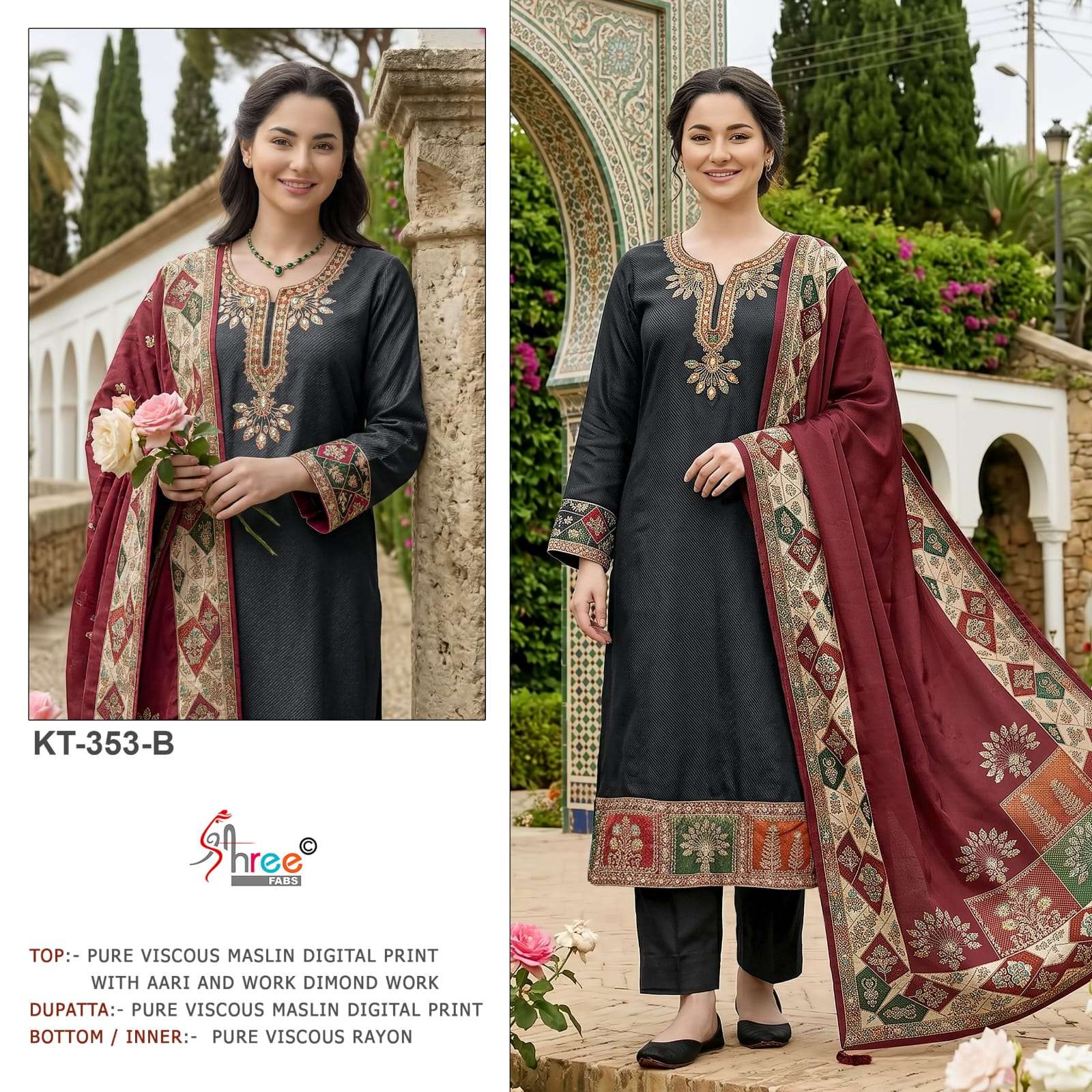SHREE FABS KT 353 VISCOSE DIGITAL PRINT WITH HAND WORK DESIGNER SUIT