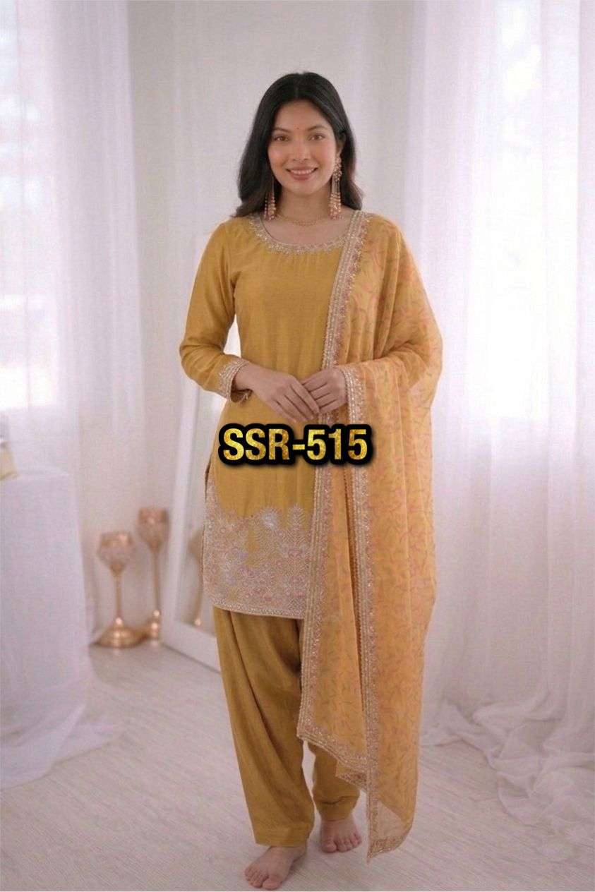 SSR 515 SILK SEQUENCE EMBROIDERY DESIGNER WORK PARTY WEAR LADIES SUIT