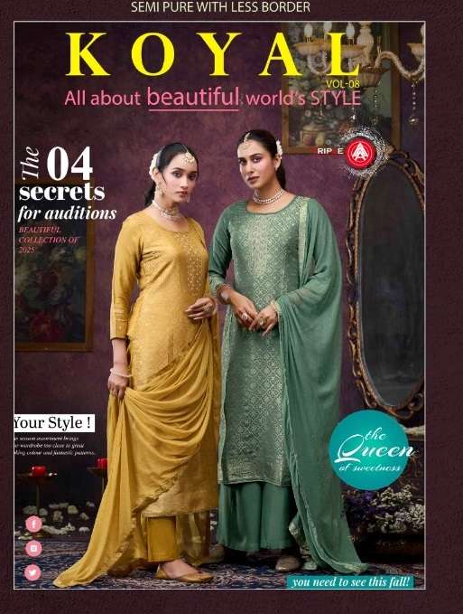 TRIPLE AAA KOYAL VOL 8 MUSLIN JACQUARD SWAROVSKI WORK SUIT	