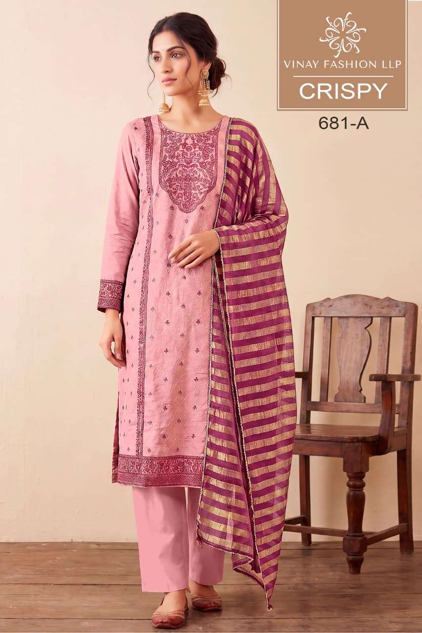 VINAY FASHION KULEESH CRISPY SILK JACQUARD DESIGNER WORK LADIES SUIT