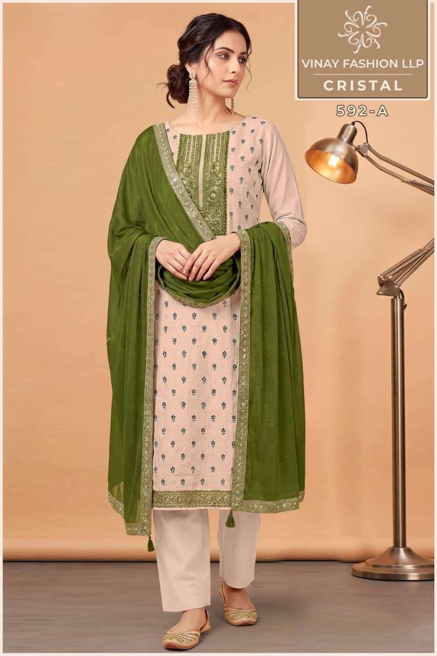 VINAY FASHION KULEESH CRISTAL SILK JACQUARD DESIGNER WORK LADIES SUIT