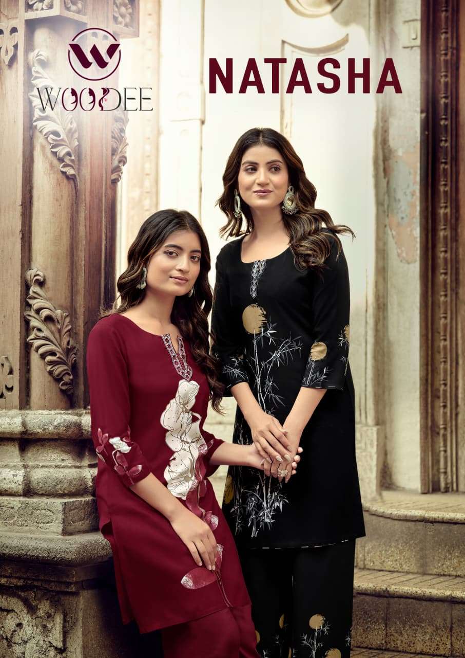 WOODEE NATASHA RAYON FANCY WORKS LADIES SALWAR KURTI WITH BOTTOM PAIR 