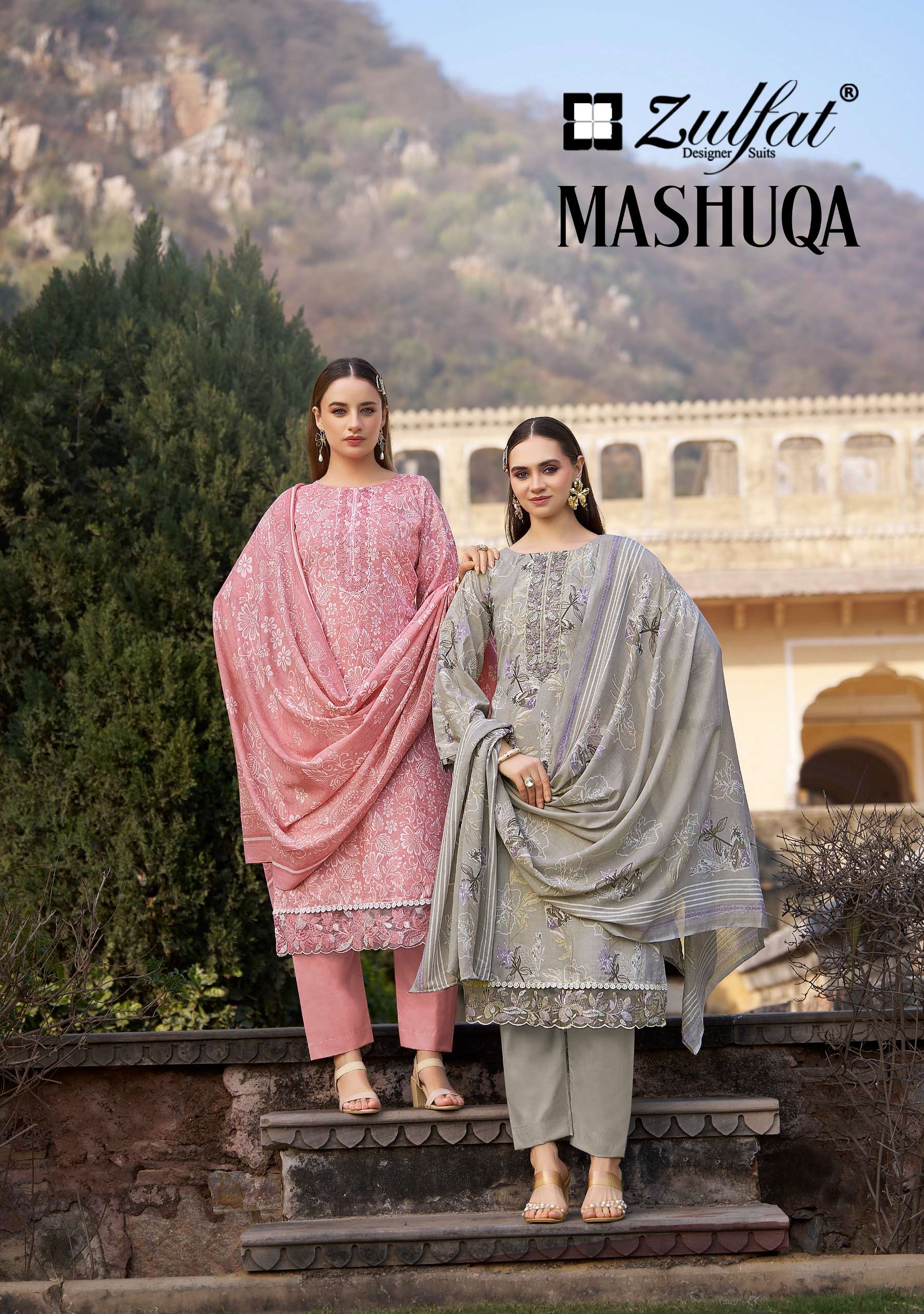 ZULFAT DESIGNER SUITS MASHUQA COTTON DIGITAL PRINT WITH FANCY WORK SUIT