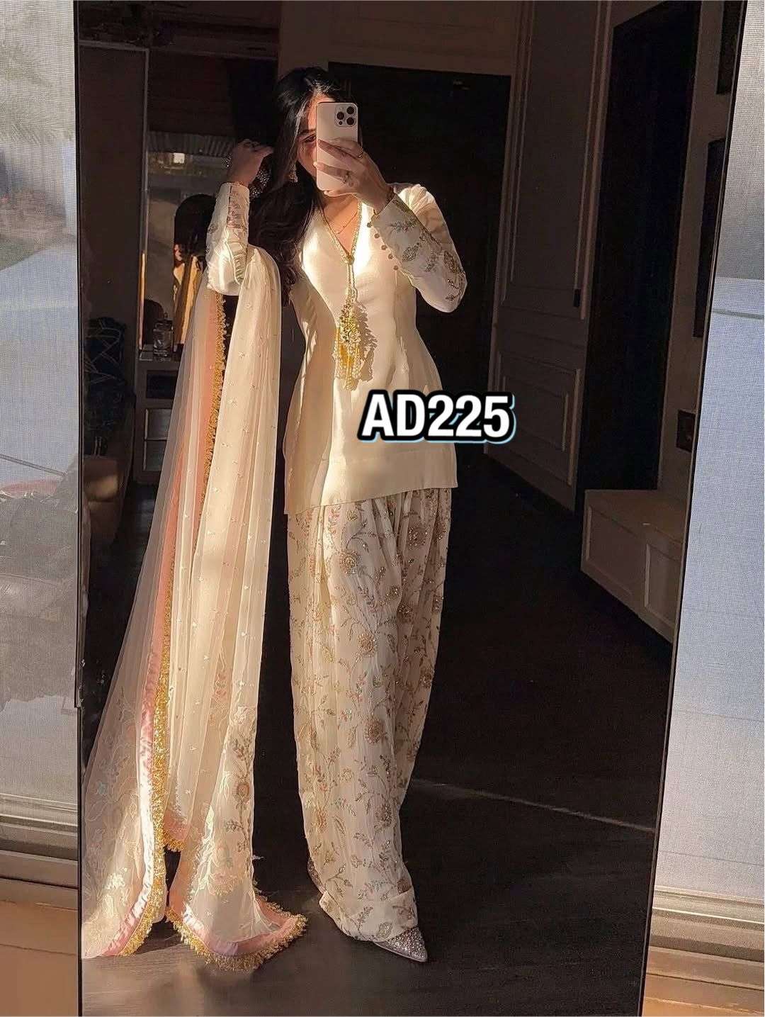 AD 225 DESIGNER PARTY WEAR LOOK TOP FARSHI PLAZZO AND DUPATTA SET 