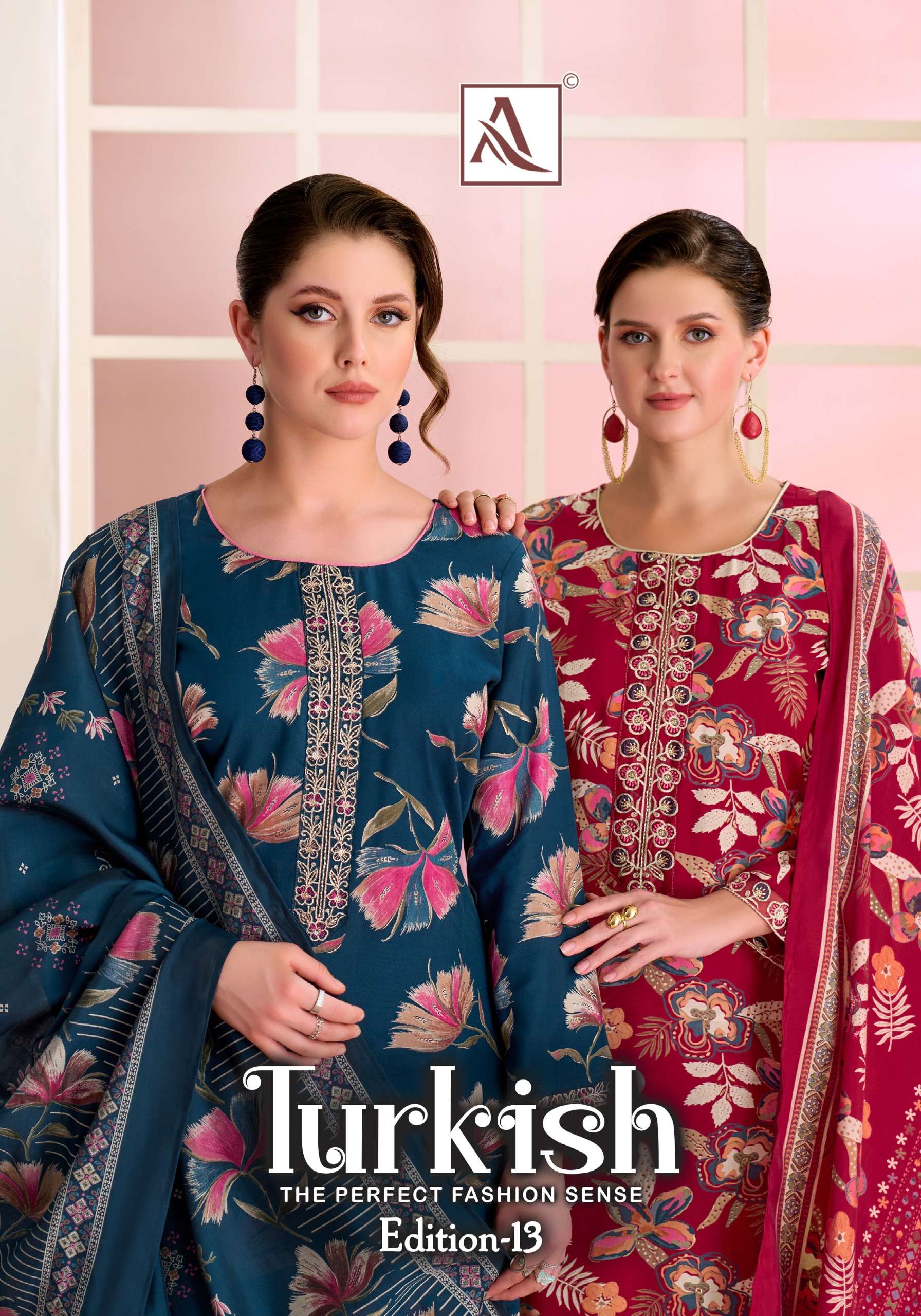 ALOK SUITS TURKISH EDITION 13 VISCOSE RAYON PRINT WITH FANCY WORK SUIT	
