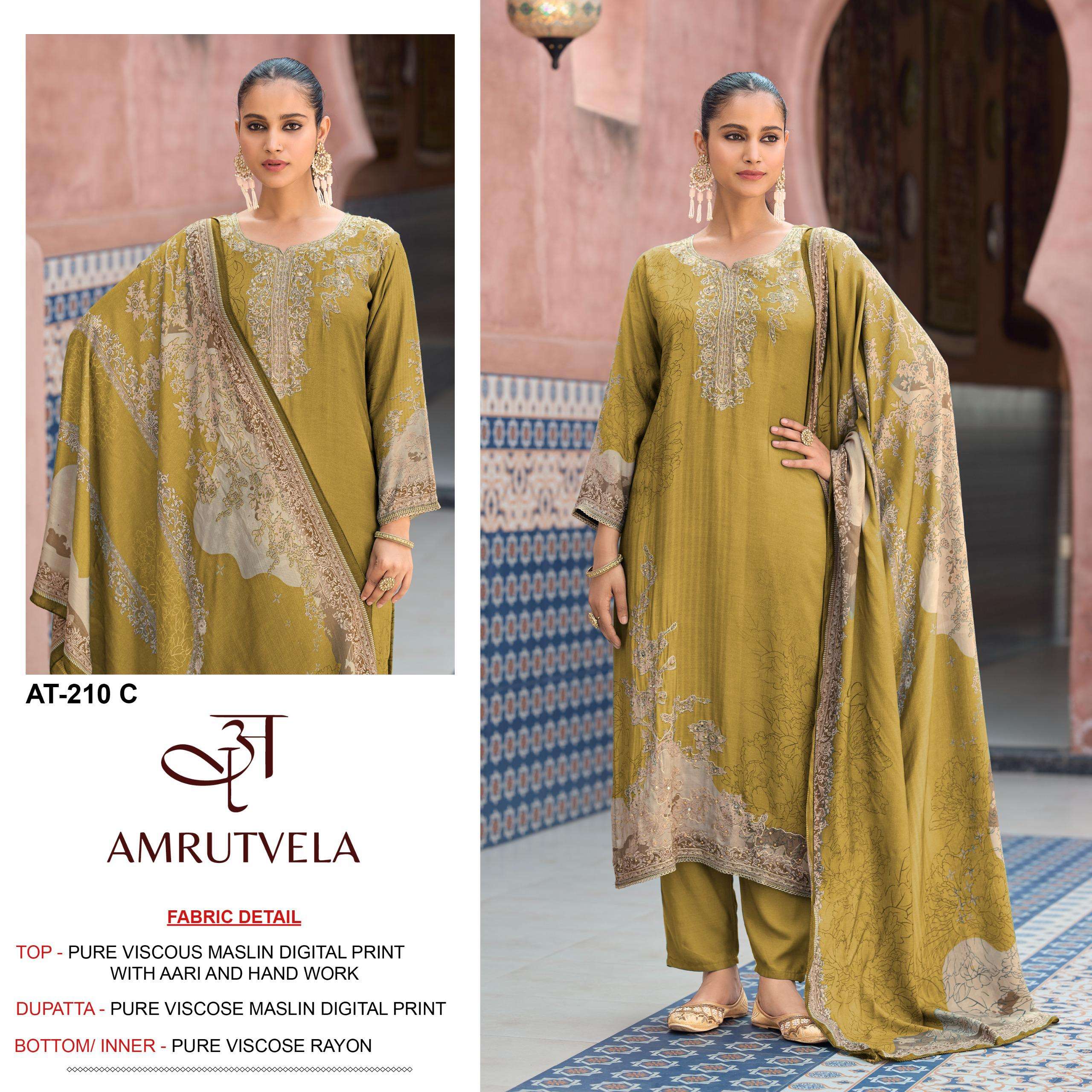 AMRUTVELA AT 210 VISCOSE DIGITAL PRINT WITH HAND WORK DESIGNER SUIT