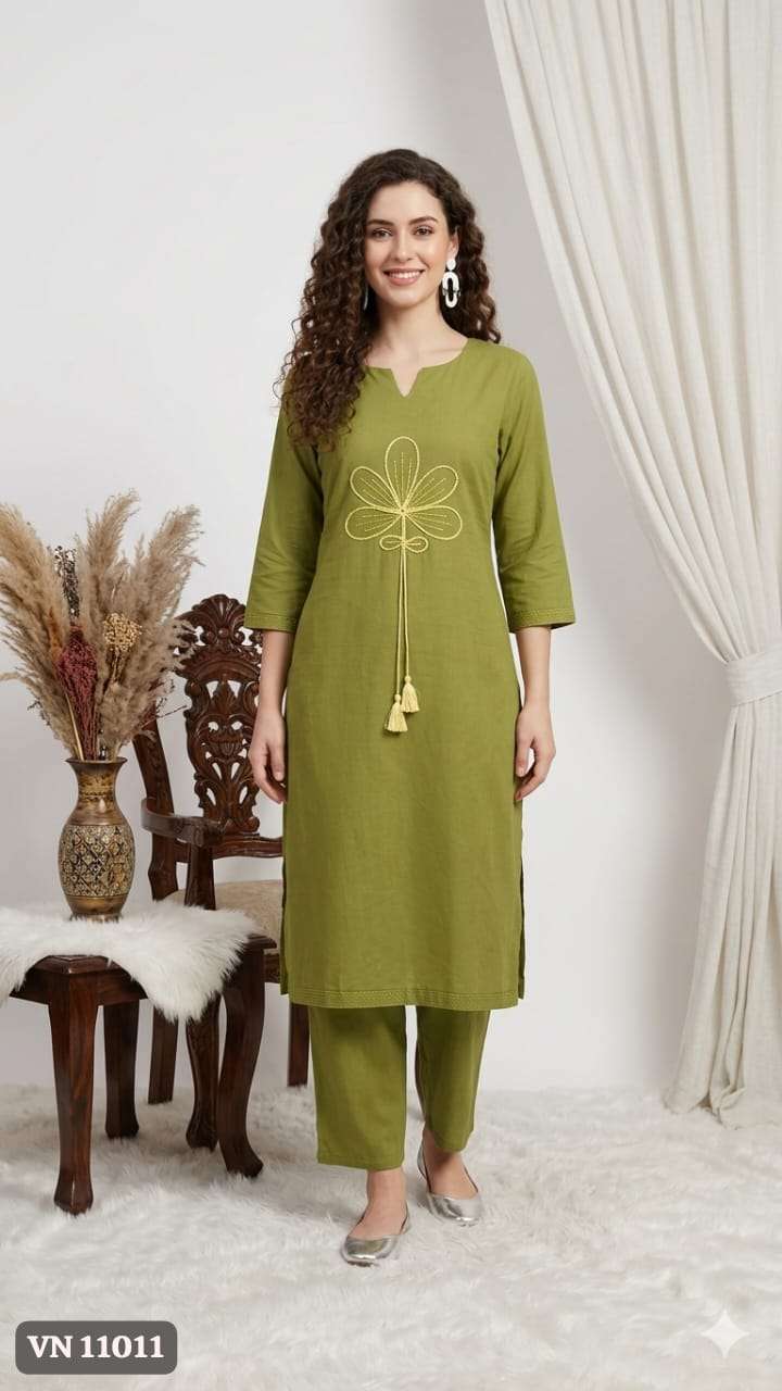 ANJU FABRICS D NO VN 11011 COTTON FANCY WORK LADIES KURTI BOTTOM PAIR 
