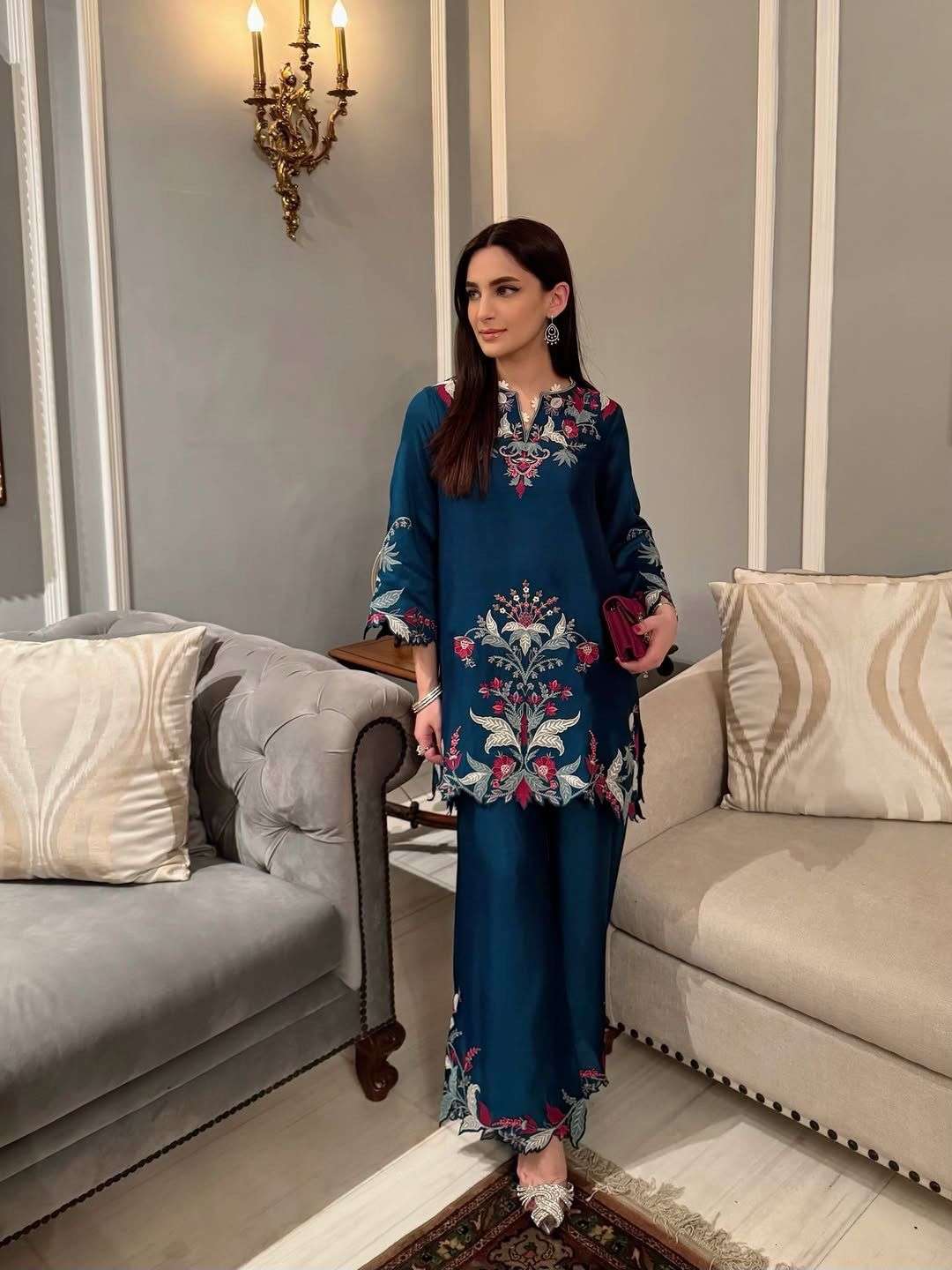 BE 466 CREPE EMBROIDERY DESIGNER WORK CO -ORD SET