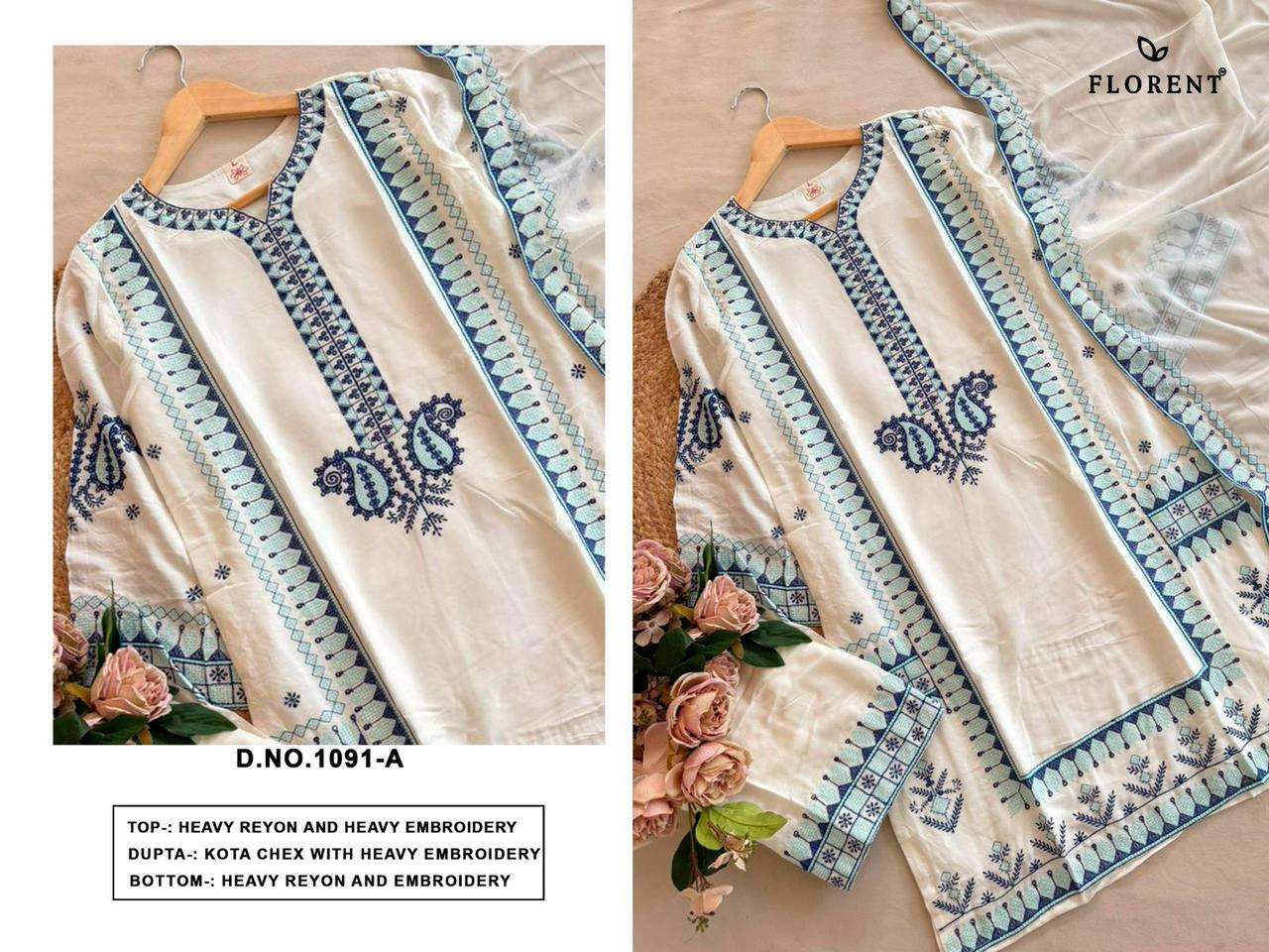 FLORENT D NO 1091 RAYON HEAVY EMBROIDERY WORK READY MADE SUIT