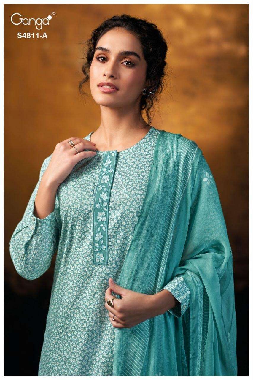 GANGA RAMYA 4811 COTTON PRINTED WITH EMBROIDERY WORK SUIT