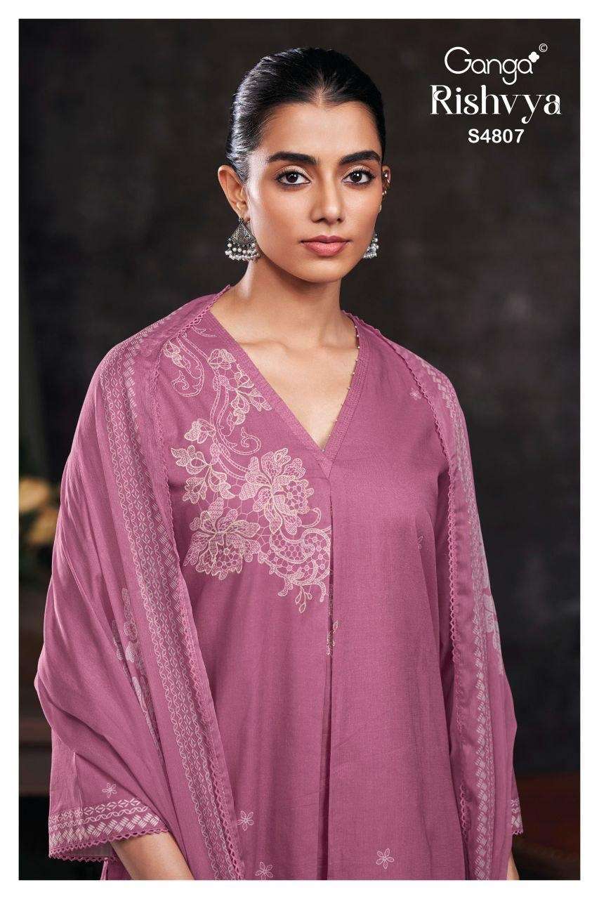 GANGA RISHVYA 4807  COTTON PRINTED WITH DESIGNER WORK SUIT