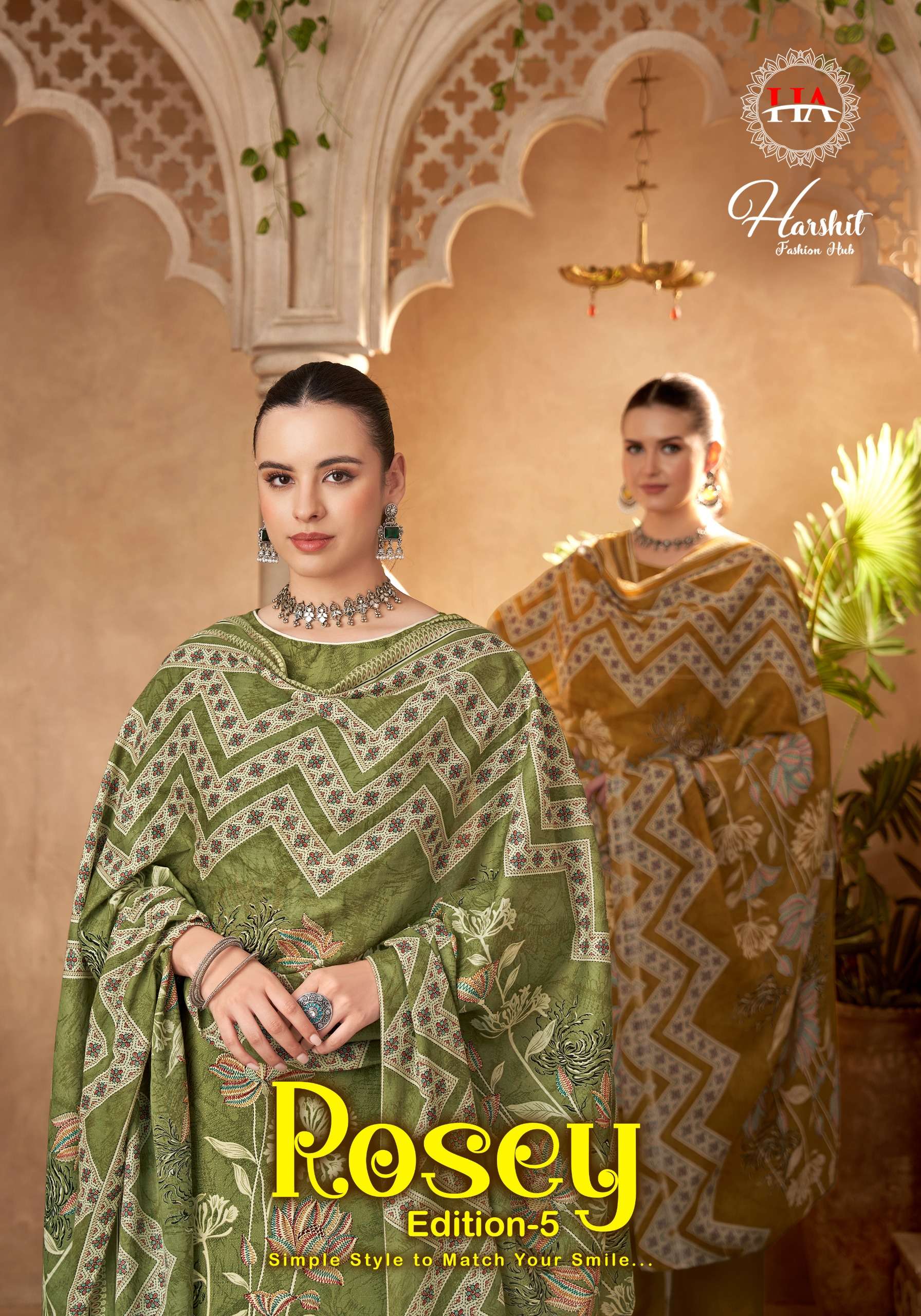 HARSHIT FASHION HUB ROSEY VOL 5 JAM COTTON PRINT WITH FANCY WORK SUIT