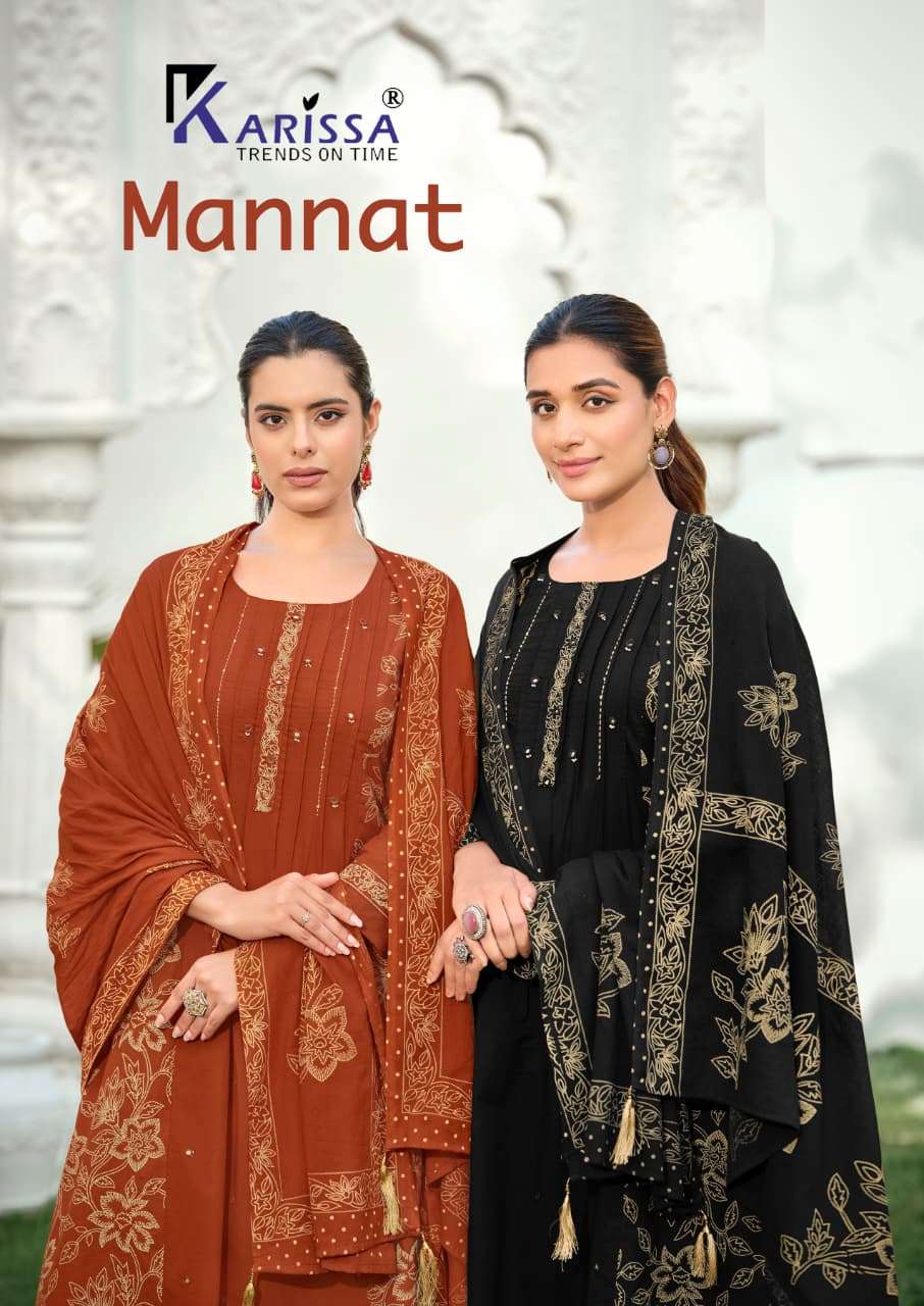 KARISSA MANNAT COTTON FANCY WORK LADIES A LINE PATTERN KURTI WITH BOTTOM AND DUPATTA SET 