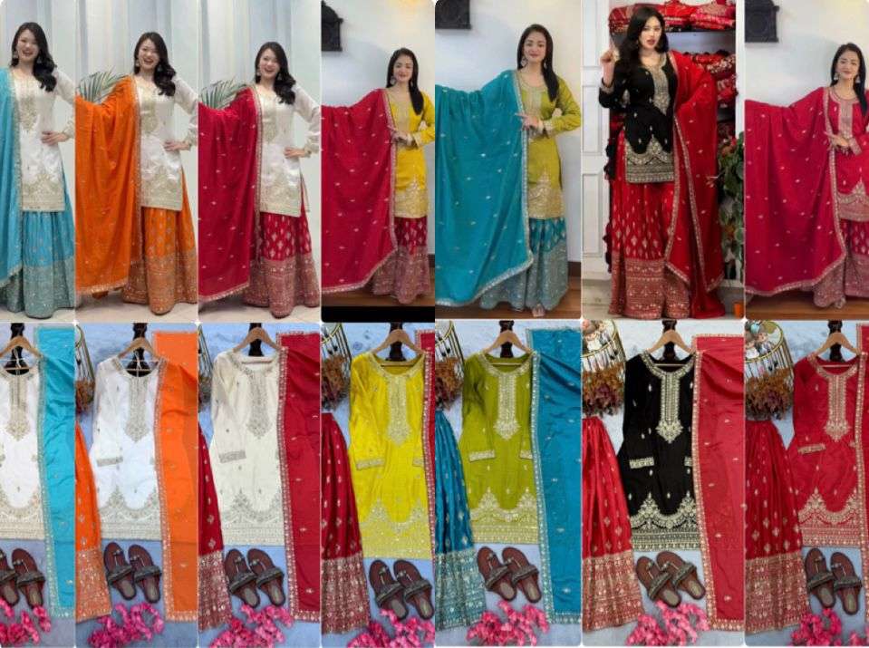 PD 1136 SILK HEAVY DESIGNER READYMADE TOP PLAZZO & DUPATTA COLLECTION