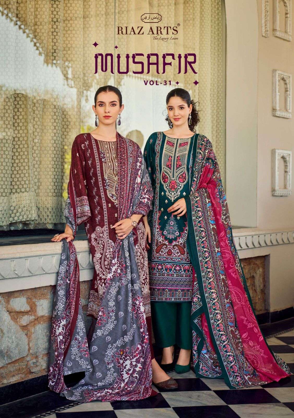 RIAZ ARTS MUSAFIR VOL 31 LAWN COTTON DIGITAL PRINT WITH FANCY WORK SUIT