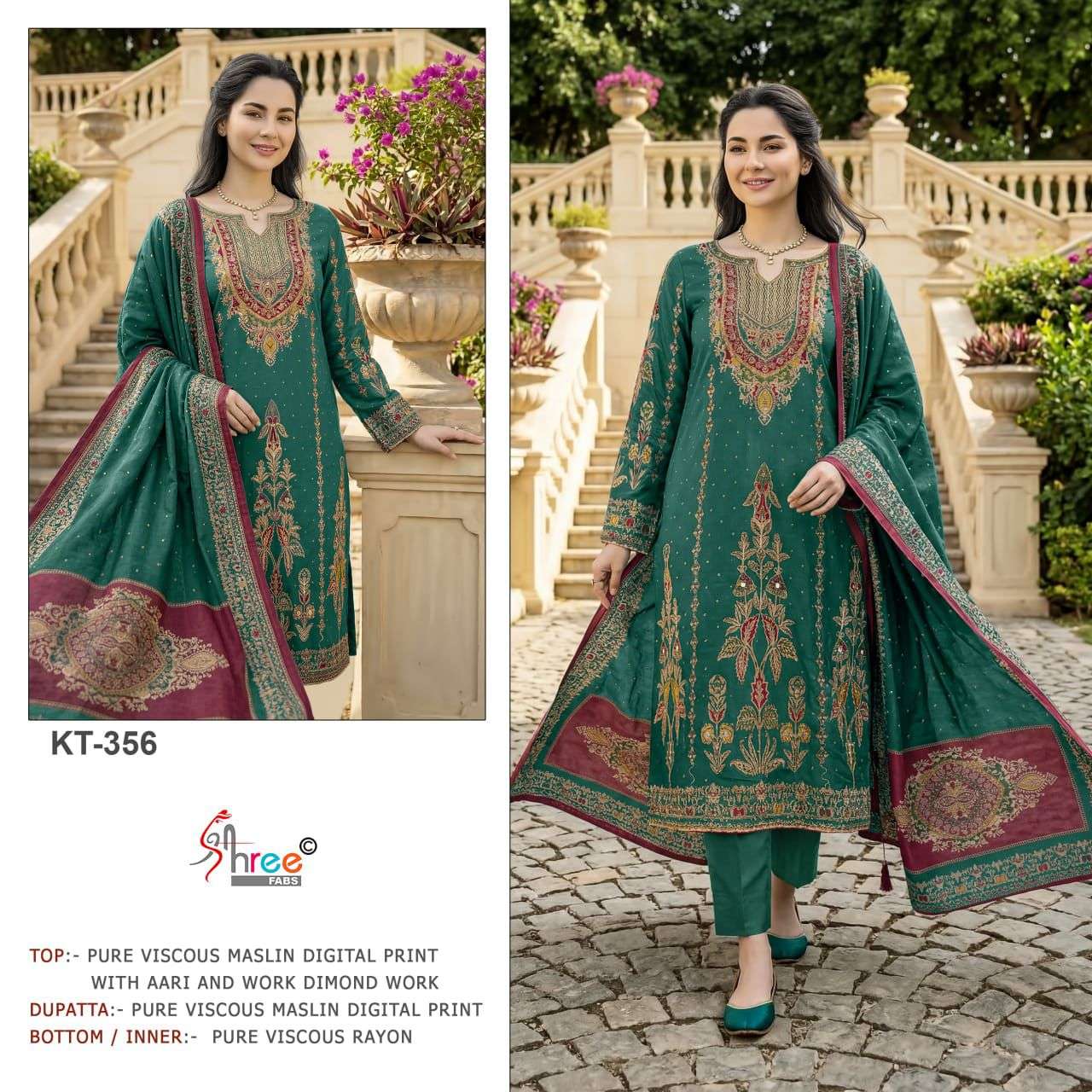 SHREE FABS KT 356 VISCOSE DIGITAL PRINT WITH DESIGNER WORK SUIT